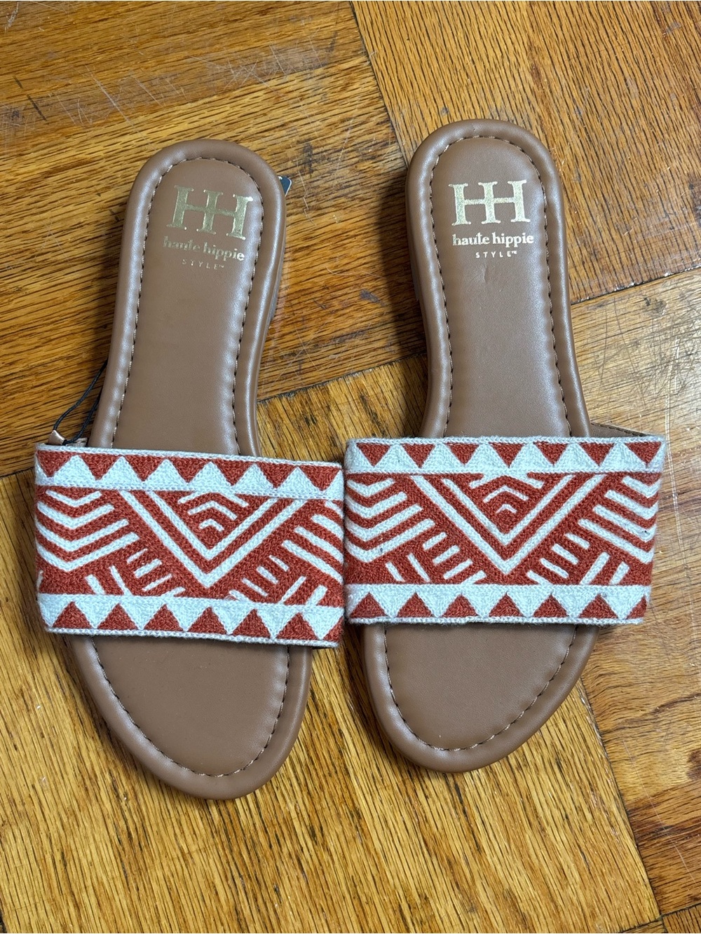 Haute Hippie Women’s Rust & Cream Geometric Slide Sandals